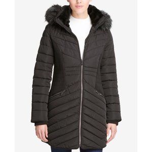DKNY FauxFur Hooded Puffer Coat Black Size…